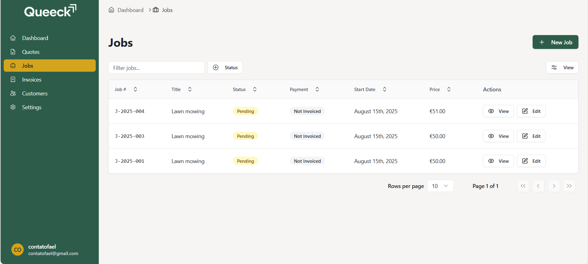 Job tracking interface